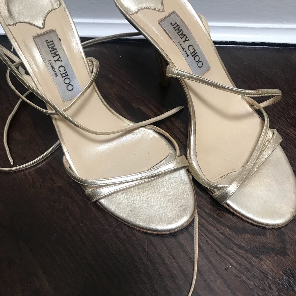 Jimmy Choo double wrap heels.